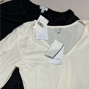 2- Love, Fire Women's LOT Ivory and Black -  2 Long Sleeve bodysuits (thong)